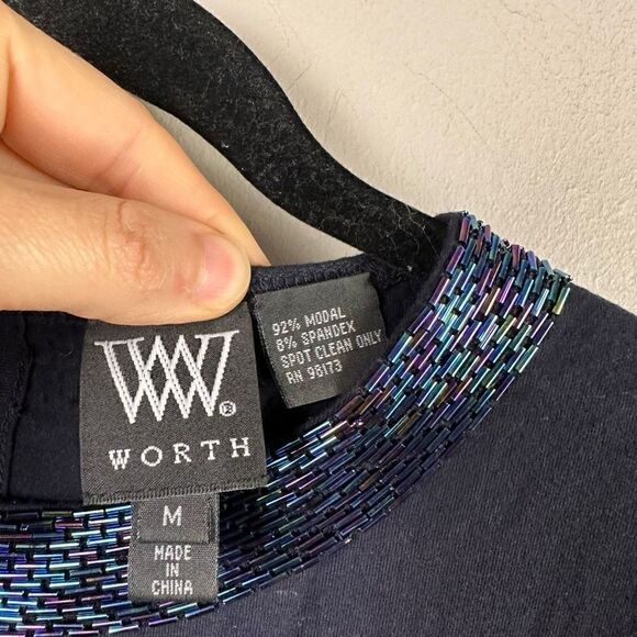 Worth beaded collar navy modal ruched bodice long sleeve top - Picture 5 of 10